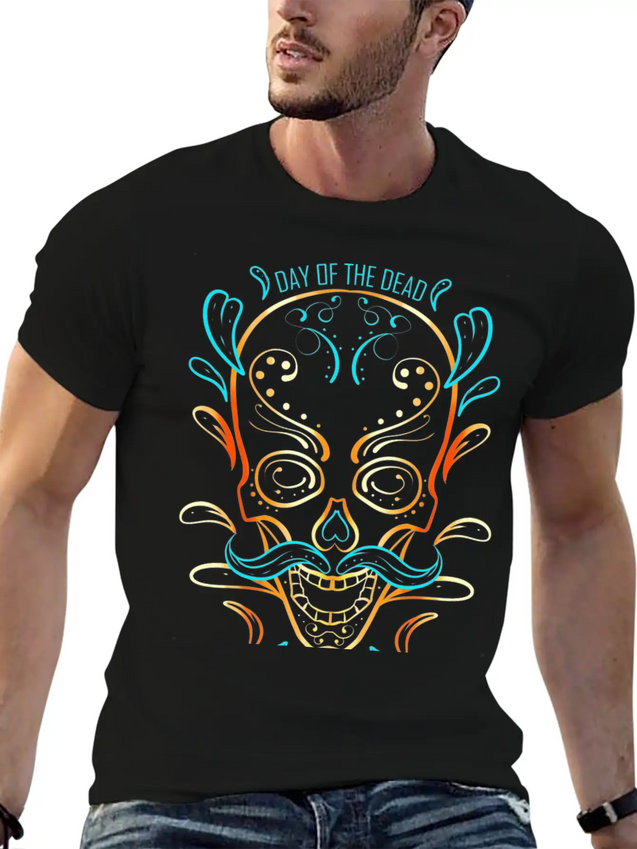 Stylized Painting Of A Sugar Skull For Day Of The Lightweight Cotton T-Shirt – Daily Comfort Graphic Shirt