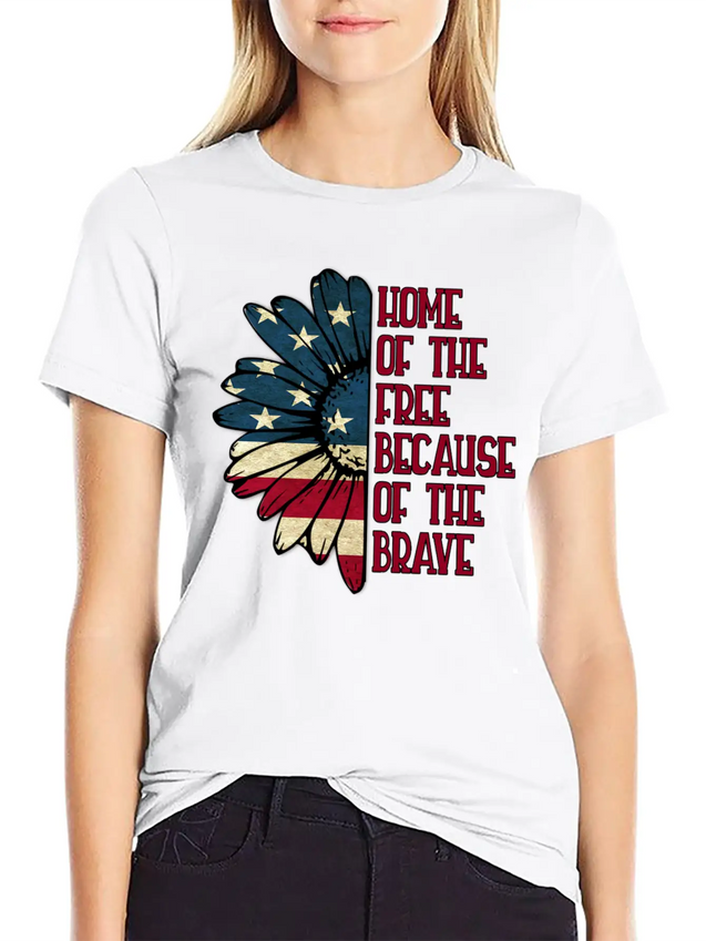 Sunflower American Pride Patriotic Saying USA Gift Lightweight Cotton T-Shirt – Daily Comfort Graphic Shirt