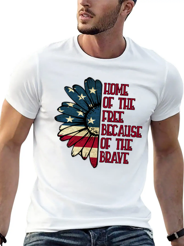 Sunflower American Pride Patriotic Saying USA Gift Lightweight Cotton T-Shirt – Daily Comfort Graphic Shirt