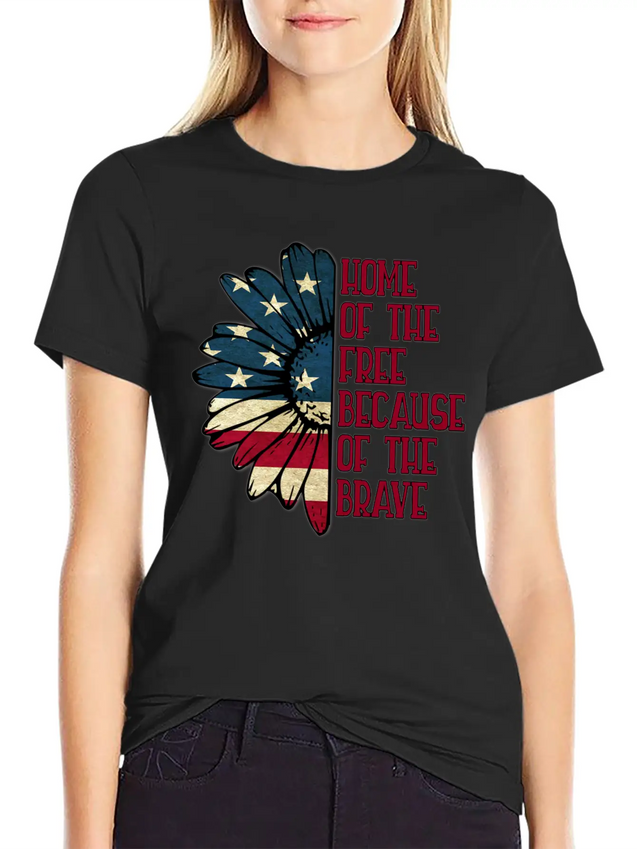 Sunflower American Pride Patriotic Saying USA Gift Lightweight Cotton T-Shirt – Daily Comfort Graphic Shirt