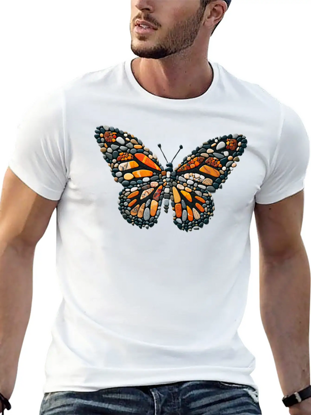 Sunset Mosaic Monarch Pebble Butterfly Lightweight Cotton T-Shirt – Daily Comfort Graphic Shirt