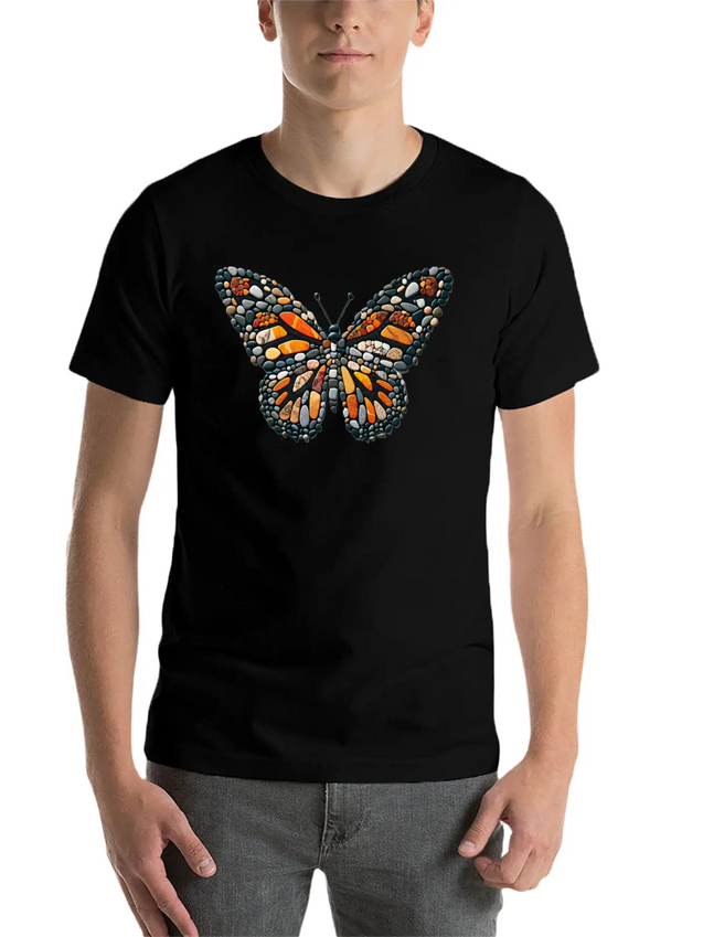 Sunset Mosaic Monarch Pebble Butterfly Lightweight Cotton T-Shirt – Daily Comfort Graphic Shirt