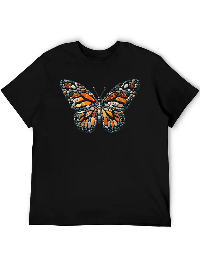 Sunset Mosaic Monarch Pebble Butterfly Lightweight Cotton T-Shirt – Daily Comfort Graphic Shirt