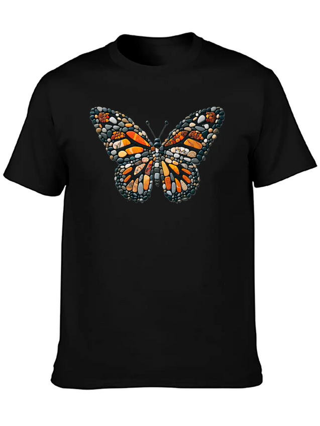 Sunset Mosaic Monarch Pebble Butterfly Lightweight Cotton T-Shirt – Daily Comfort Graphic Shirt