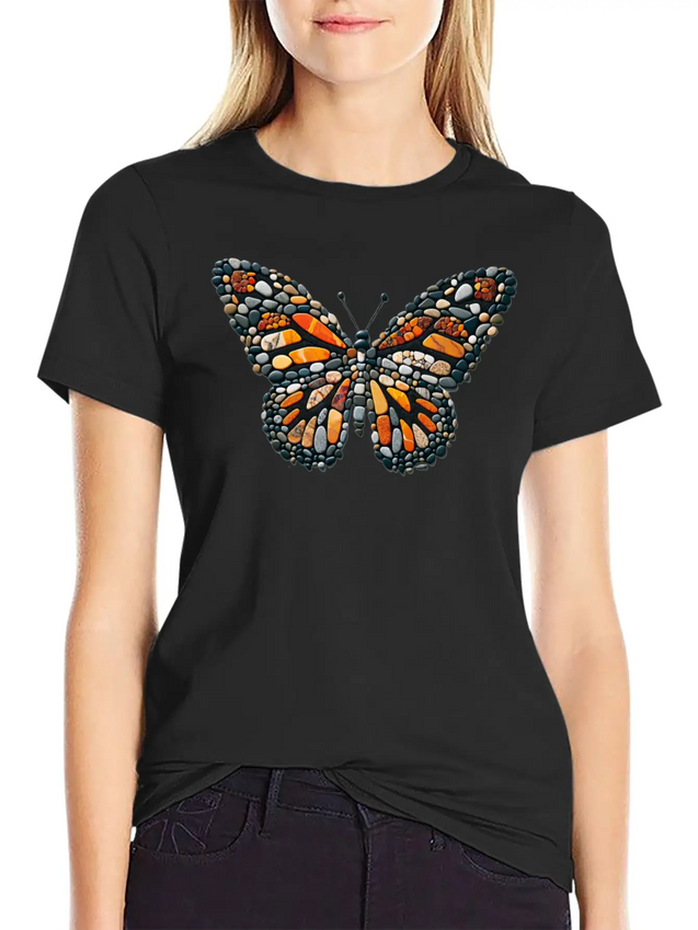 Sunset Mosaic Monarch Pebble Butterfly Lightweight Cotton T-Shirt – Daily Comfort Graphic Shirt