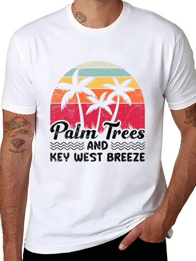 Sunshine-State PALM TREES AND KEY-WEST BREEZE Lightweight Cotton T-Shirt – Daily Comfort Graphic Shirt