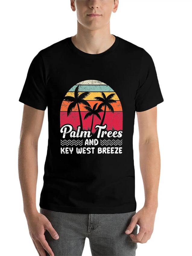 Sunshine-State PALM TREES AND KEY-WEST BREEZE Lightweight Cotton T-Shirt – Daily Comfort Graphic Shirt