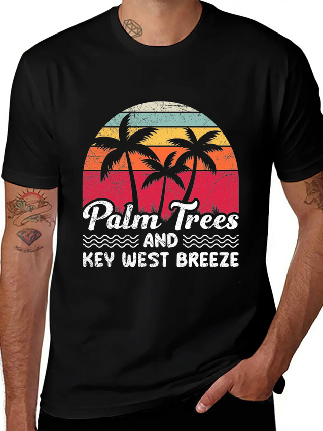 Sunshine-State PALM TREES AND KEY-WEST BREEZE Lightweight Cotton T-Shirt – Daily Comfort Graphic Shirt