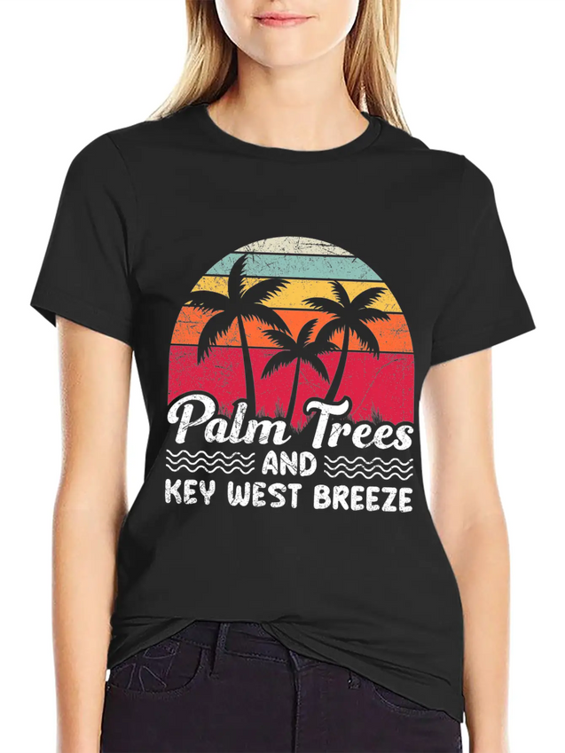 Sunshine-State PALM TREES AND KEY-WEST BREEZE Lightweight Cotton T-Shirt – Daily Comfort Graphic Shirt