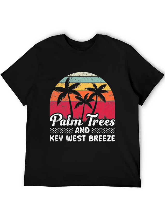 Sunshine-State PALM TREES AND KEY-WEST BREEZE Lightweight Cotton T-Shirt – Daily Comfort Graphic Shirt