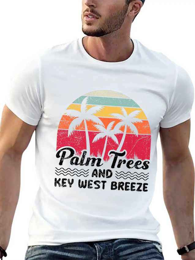 Sunshine-State PALM TREES AND KEY-WEST BREEZE Lightweight Cotton T-Shirt – Daily Comfort Graphic Shirt