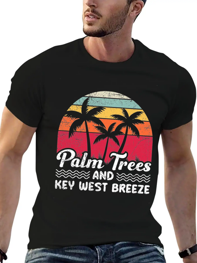 Sunshine-State PALM TREES AND KEY-WEST BREEZE Lightweight Cotton T-Shirt – Daily Comfort Graphic Shirt