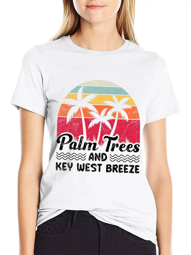 Sunshine-State PALM TREES AND KEY-WEST BREEZE Lightweight Cotton T-Shirt – Daily Comfort Graphic Shirt