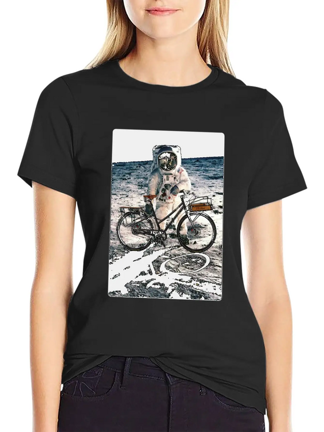 T-Shirt This Way It's Easy, Ride Bike On The Moon Lightweight Cotton T-Shirt – Daily Comfort Graphic Shirt