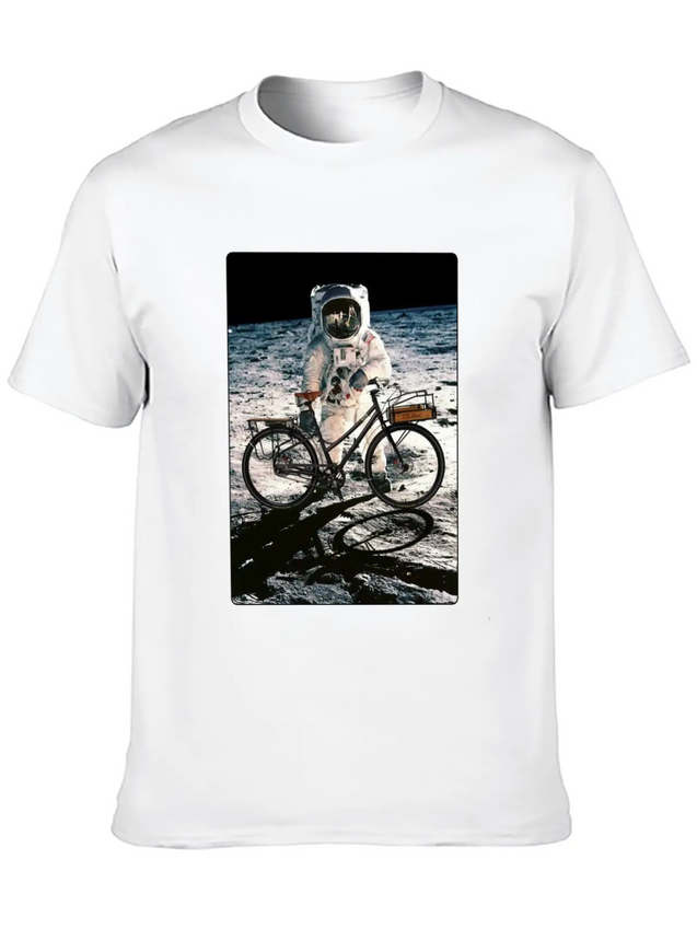 T-Shirt This Way It's Easy, Ride Bike On The Moon Lightweight Cotton T-Shirt – Daily Comfort Graphic Shirt