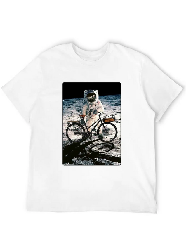 T-Shirt This Way It's Easy, Ride Bike On The Moon Lightweight Cotton T-Shirt – Daily Comfort Graphic Shirt