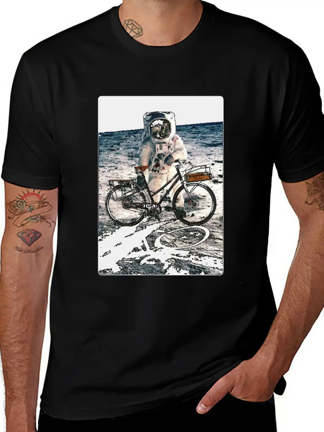 T-Shirt This Way It's Easy, Ride Bike On The Moon Lightweight Cotton T-Shirt – Daily Comfort Graphic Shirt
