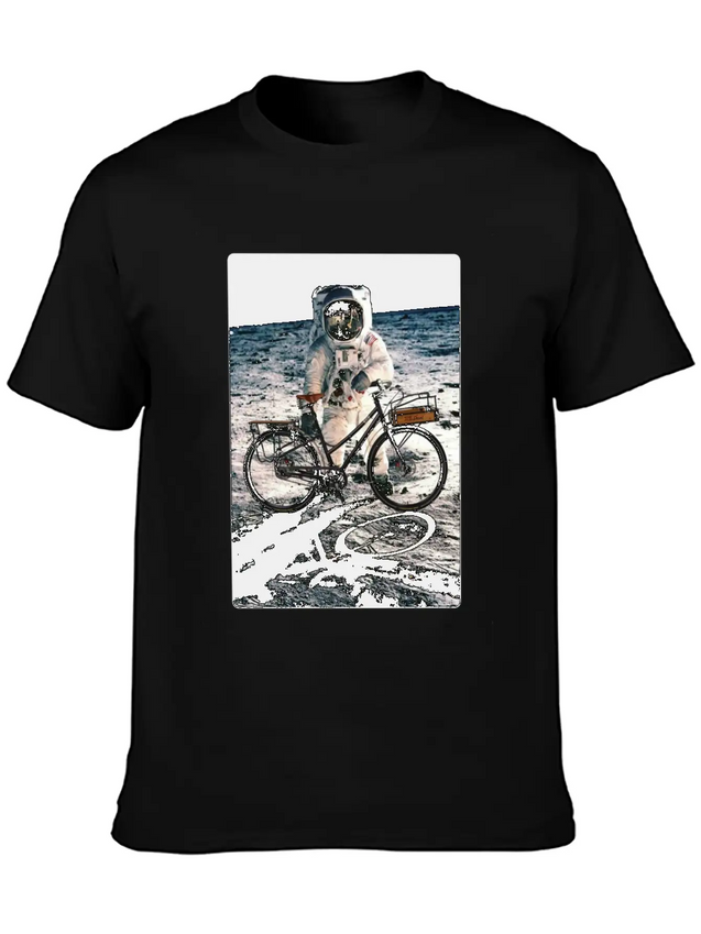 T-Shirt This Way It's Easy, Ride Bike On The Moon Lightweight Cotton T-Shirt – Daily Comfort Graphic Shirt