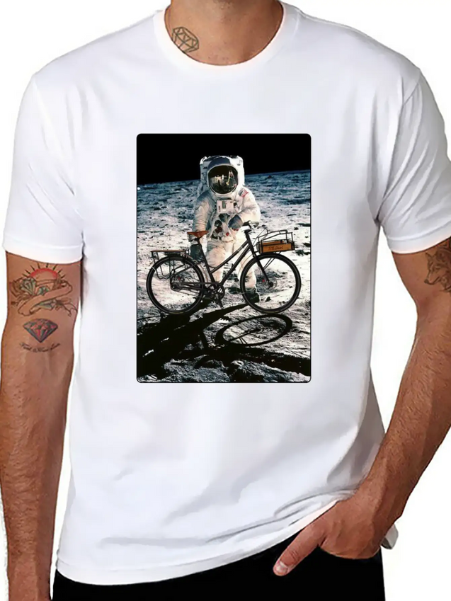 T-Shirt This Way It's Easy, Ride Bike On The Moon Lightweight Cotton T-Shirt – Daily Comfort Graphic Shirt