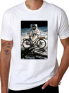 T-Shirt This Way It's Easy, Ride Bike On The Moon Lightweight Cotton T-Shirt – Daily Comfort Graphic Shirt