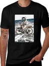 T-Shirt This Way It's Easy, Ride Bike On The Moon Lightweight Cotton T-Shirt – Daily Comfort Graphic Shirt