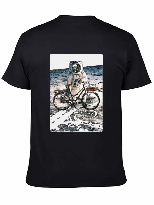 T-Shirt This Way It's Easy, Ride Bike On The Moon Lightweight Cotton T-Shirt – Daily Comfort Graphic Shirt