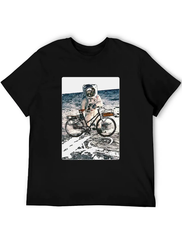 T-Shirt This Way It's Easy, Ride Bike On The Moon Lightweight Cotton T-Shirt – Daily Comfort Graphic Shirt