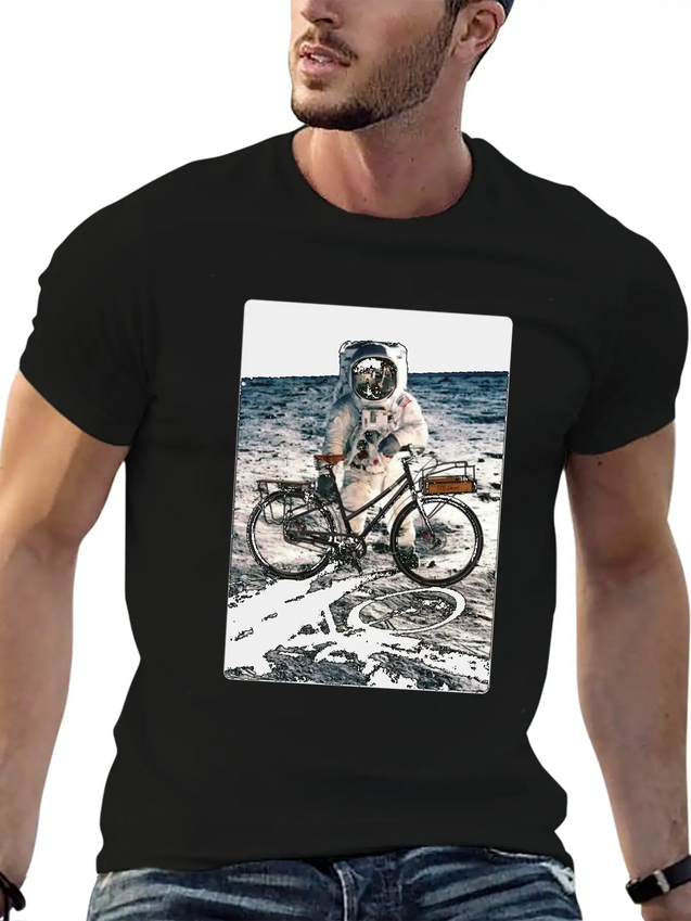 T-Shirt This Way It's Easy, Ride Bike On The Moon Lightweight Cotton T-Shirt – Daily Comfort Graphic Shirt
