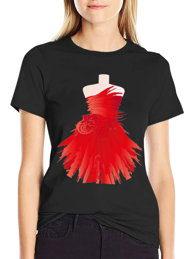 Tailor Bust With A Red Dress Made Of Brushstrokes Lightweight Cotton T-Shirt – Daily Comfort Graphic Shirt