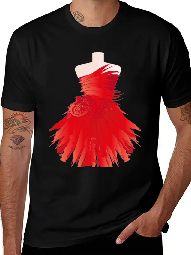 Tailor Bust With A Red Dress Made Of Brushstrokes Lightweight Cotton T-Shirt – Daily Comfort Graphic Shirt