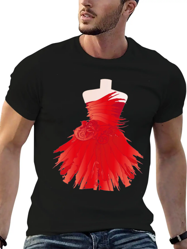 Tailor Bust With A Red Dress Made Of Brushstrokes Lightweight Cotton T-Shirt – Daily Comfort Graphic Shirt