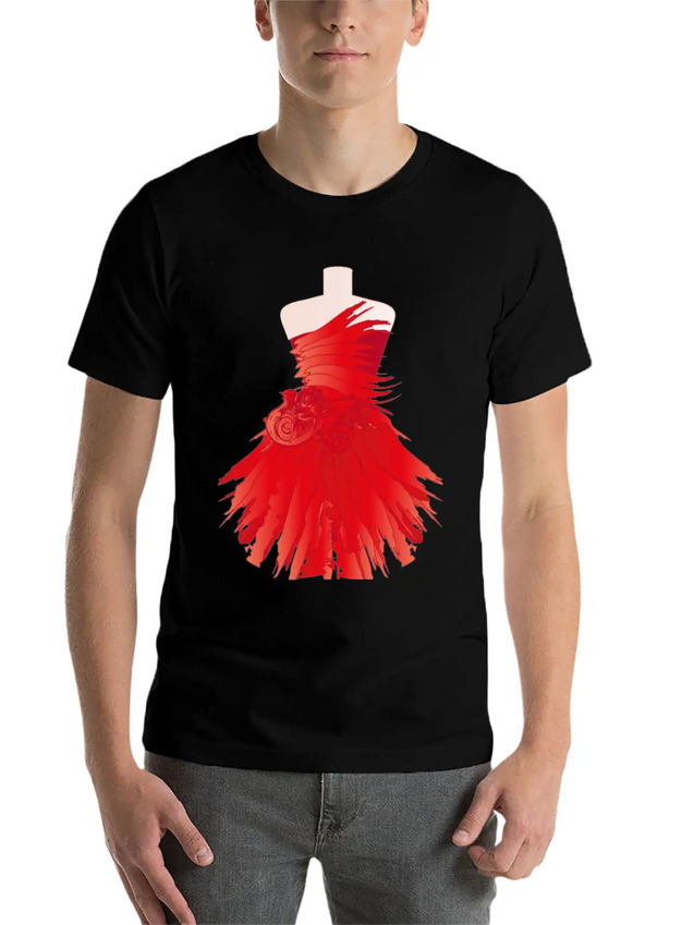 Tailor Bust With A Red Dress Made Of Brushstrokes Lightweight Cotton T-Shirt – Daily Comfort Graphic Shirt