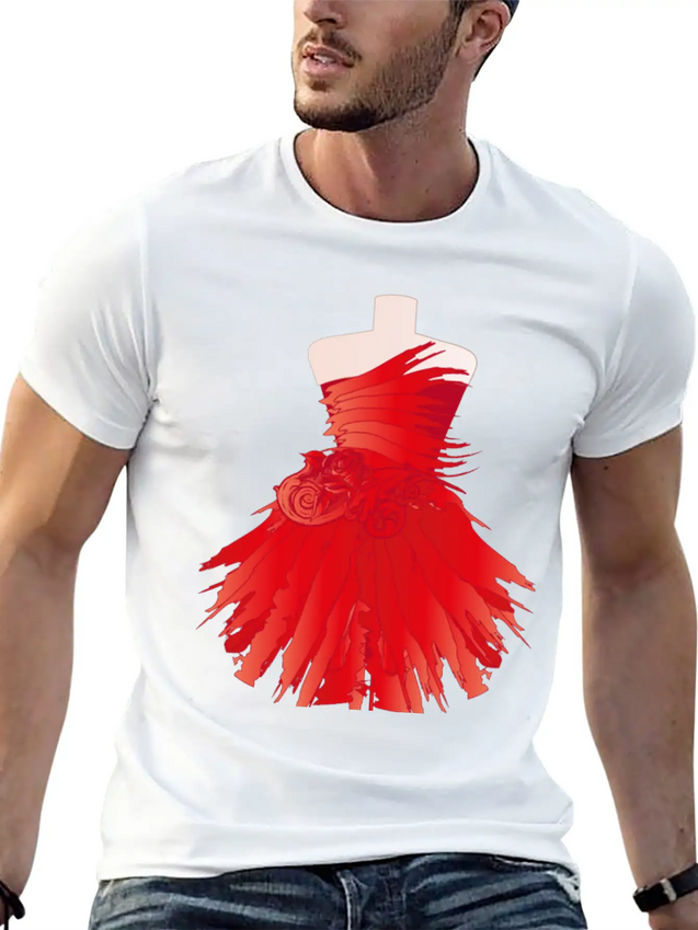Tailor Bust With A Red Dress Made Of Brushstrokes Lightweight Cotton T-Shirt – Daily Comfort Graphic Shirt