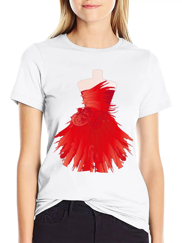 Tailor Bust With A Red Dress Made Of Brushstrokes Lightweight Cotton T-Shirt – Daily Comfort Graphic Shirt