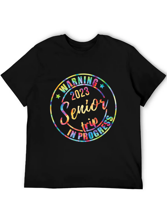 Tie Dye Warning Senior Trip In Progress Vacation Lightweight Cotton T-Shirt – Daily Comfort Graphic Shirt