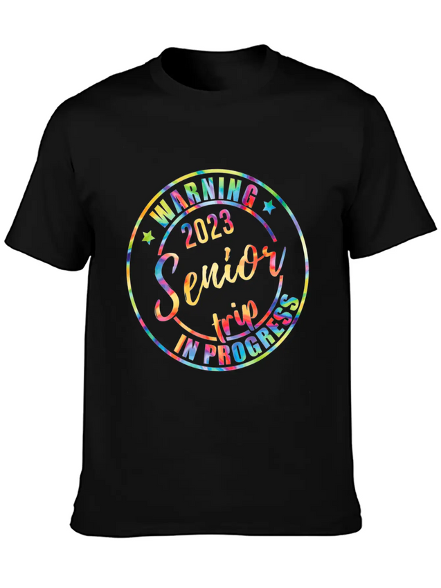 Tie Dye Warning Senior Trip In Progress Vacation Lightweight Cotton T-Shirt – Daily Comfort Graphic Shirt