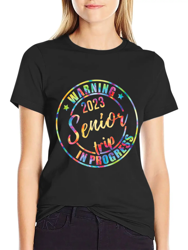 Tie Dye Warning Senior Trip In Progress Vacation Lightweight Cotton T-Shirt – Daily Comfort Graphic Shirt