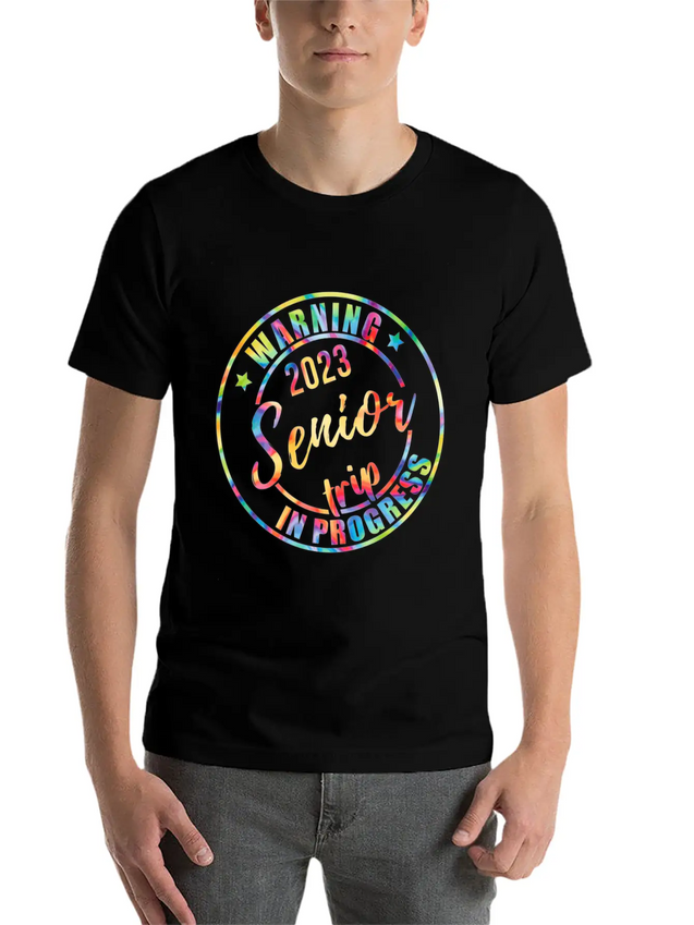 Tie Dye Warning Senior Trip In Progress Vacation Lightweight Cotton T-Shirt – Daily Comfort Graphic Shirt