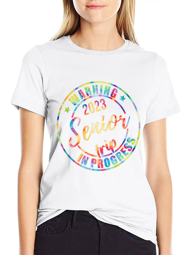 Tie Dye Warning Senior Trip In Progress Vacation Lightweight Cotton T-Shirt – Daily Comfort Graphic Shirt