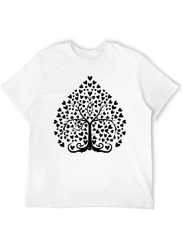 Tree Of Life With Hearts Single Color Vector Lightweight Cotton T-Shirt – Daily Comfort Graphic Shirt