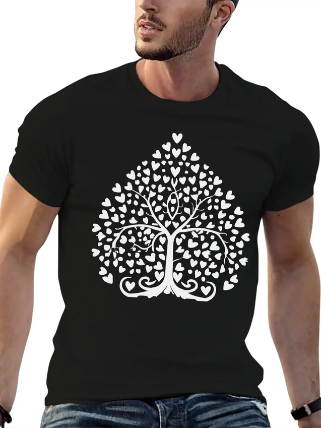 Tree Of Life With Hearts Single Color Vector Lightweight Cotton T-Shirt – Daily Comfort Graphic Shirt
