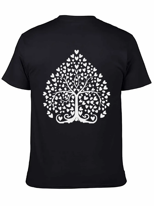 Tree Of Life With Hearts Single Color Vector Lightweight Cotton T-Shirt – Daily Comfort Graphic Shirt