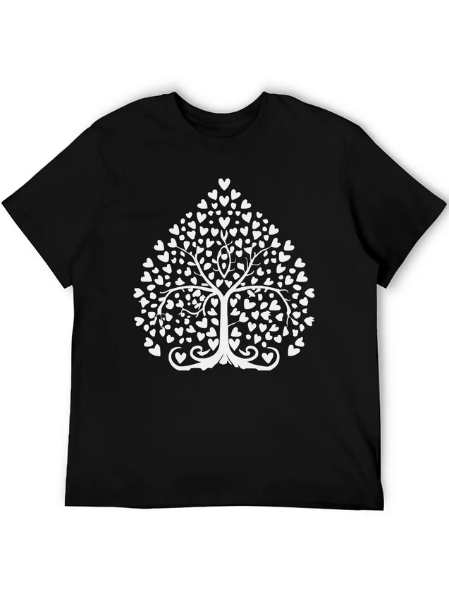 Tree Of Life With Hearts Single Color Vector Lightweight Cotton T-Shirt – Daily Comfort Graphic Shirt