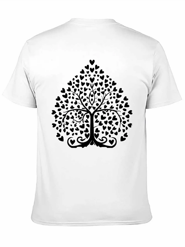 Tree Of Life With Hearts Single Color Vector Lightweight Cotton T-Shirt – Daily Comfort Graphic Shirt