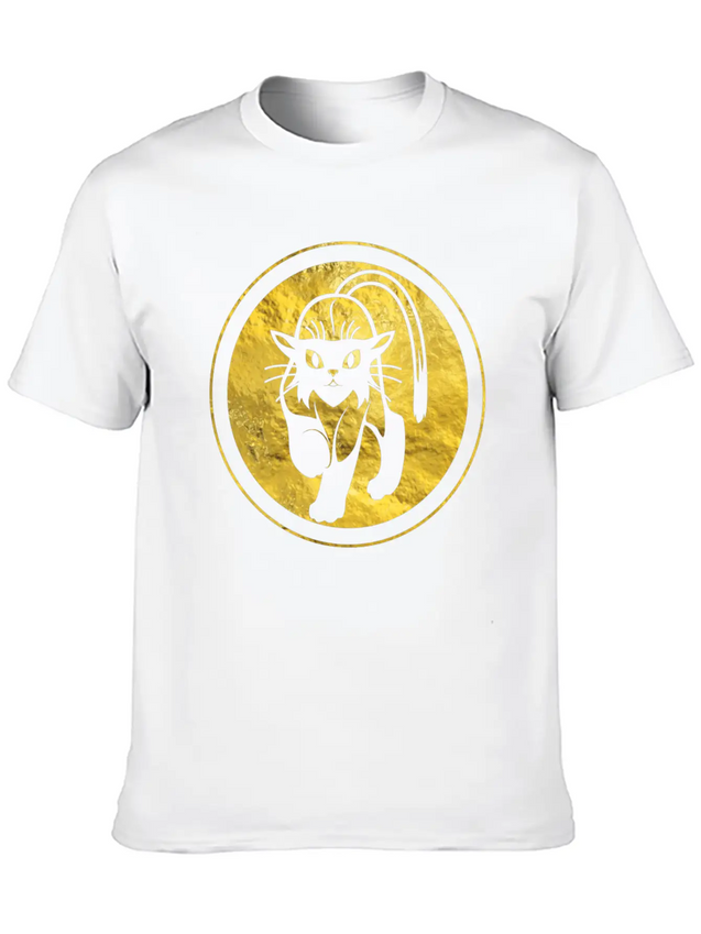 Tribal Gold Cat Lightweight Cotton T-Shirt – Daily Comfort Graphic Shirt