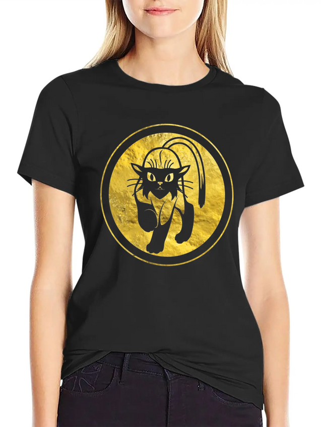 Tribal Gold Cat Lightweight Cotton T-Shirt – Daily Comfort Graphic Shirt