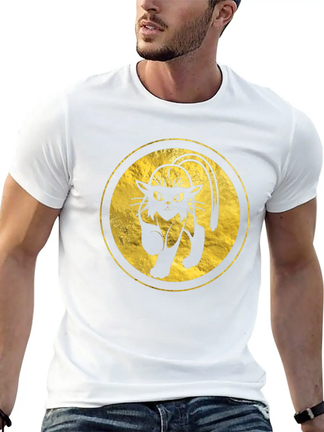 Tribal Gold Cat Lightweight Cotton T-Shirt – Daily Comfort Graphic Shirt