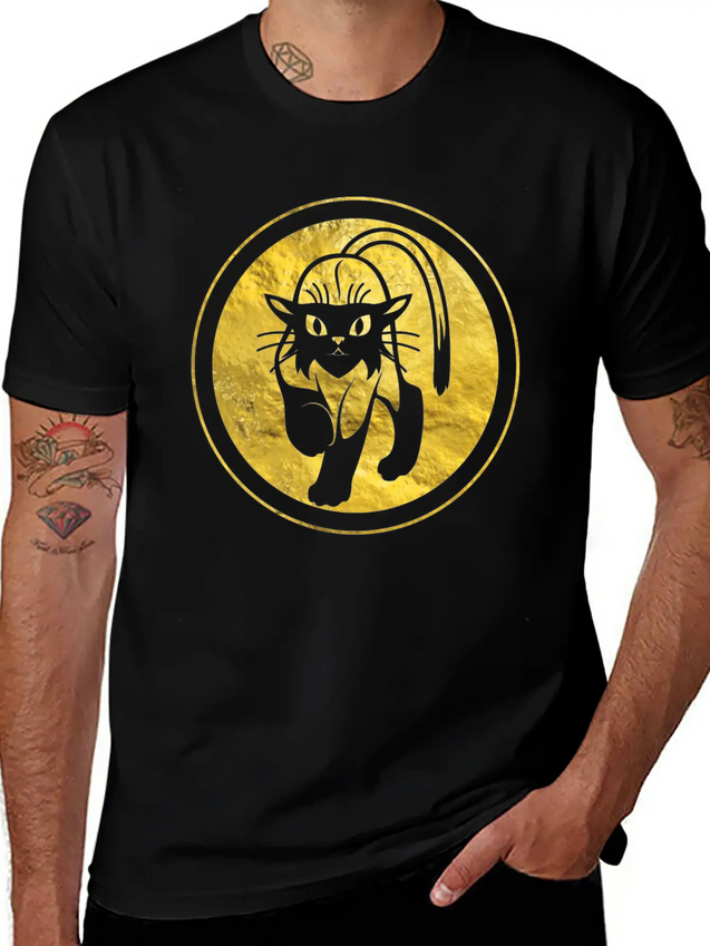 Tribal Gold Cat Lightweight Cotton T-Shirt – Daily Comfort Graphic Shirt