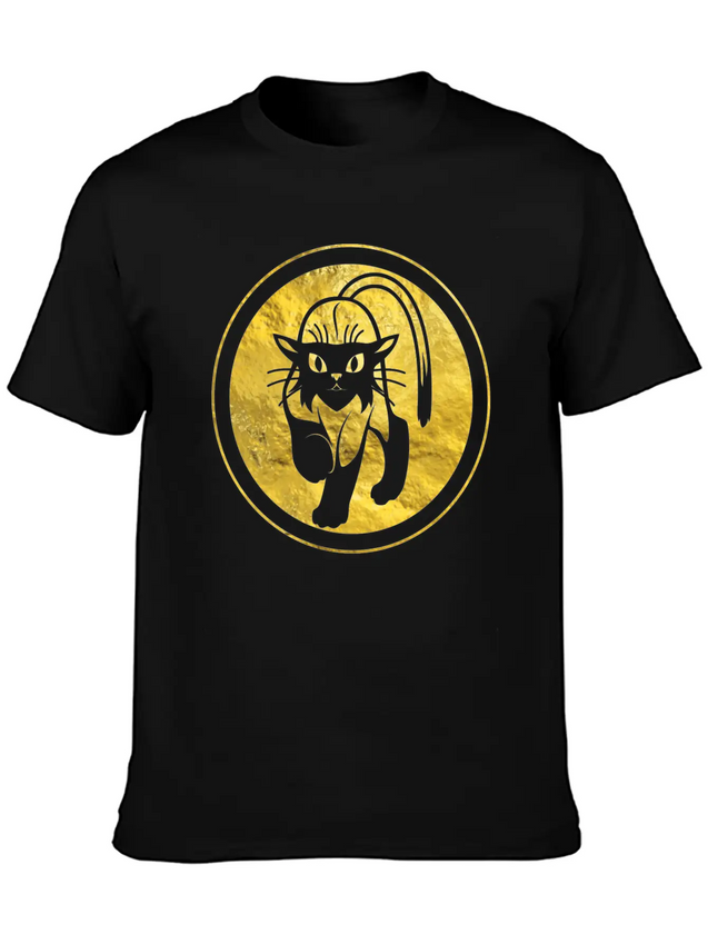 Tribal Gold Cat Lightweight Cotton T-Shirt – Daily Comfort Graphic Shirt