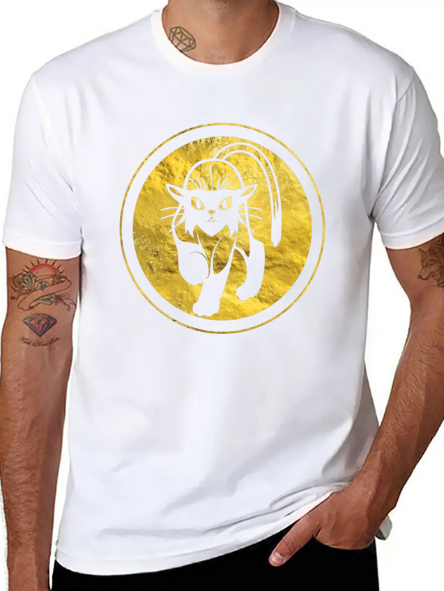 Tribal Gold Cat Lightweight Cotton T-Shirt – Daily Comfort Graphic Shirt